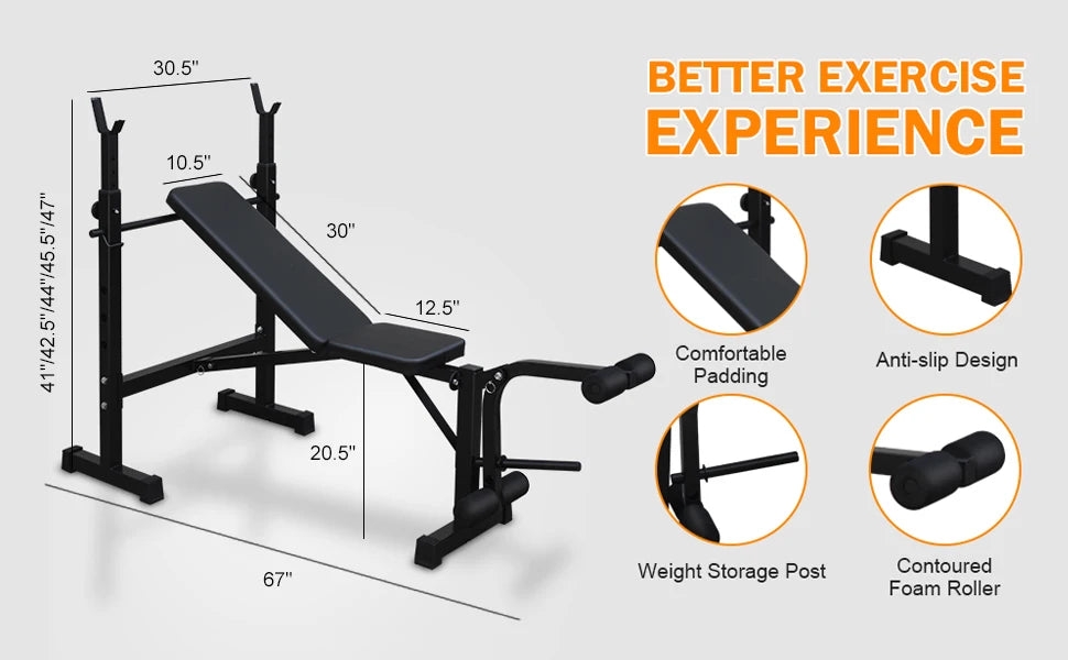 Weight Bench Press Set with Squat Rack and Bench Strength Training For Home Gym Full-Body Workout Fitness Equipment