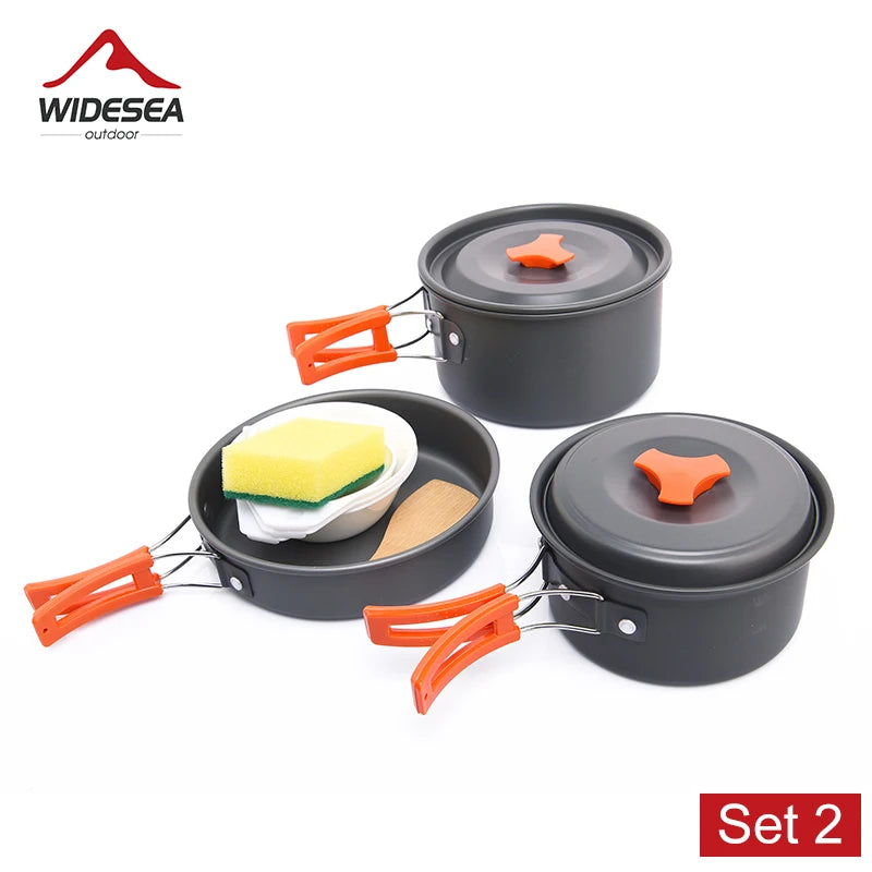 Widesea Camping Soup Pot Outdoor Teapot Cookware Pan Set Tableware Cutlery Utensils Hiking Picnic Travel Equipment Cooker