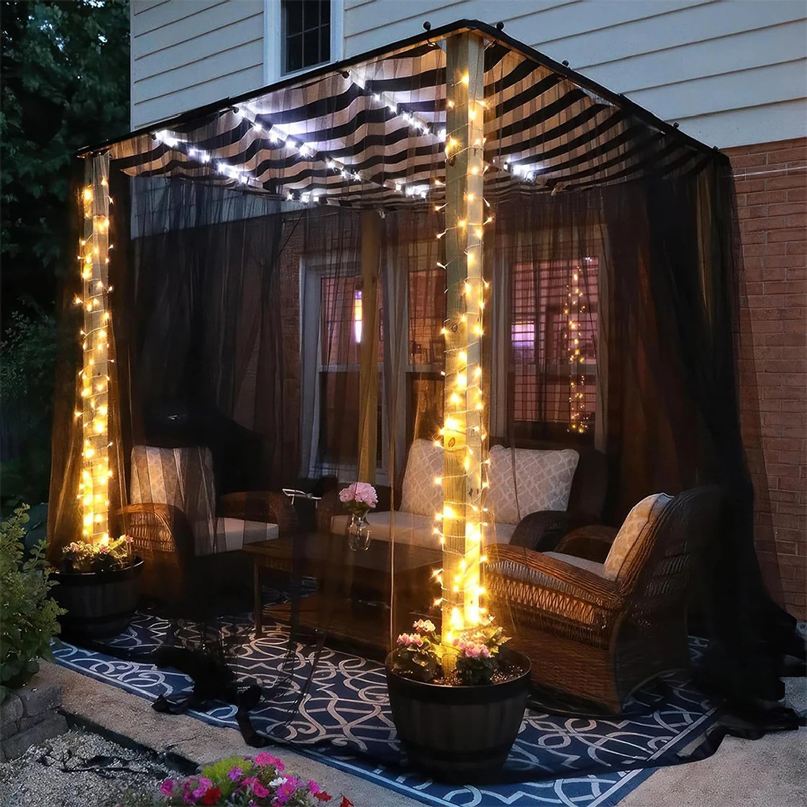 Patio Garden Mosquito Net Adjustable Porch Screen Mesh Outdoor Curtain Lightweight for Patio Gazebo Pool Hut Bug Netting