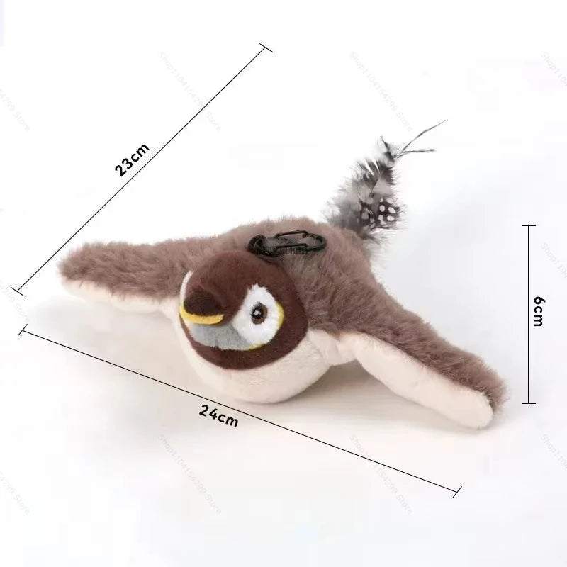 Interactive Cat Toys Rechargeable Flying Bird Rat Cat Toy Chirping Flapping Bird Can Add Catnip Touch Activated Cute Plush Toy