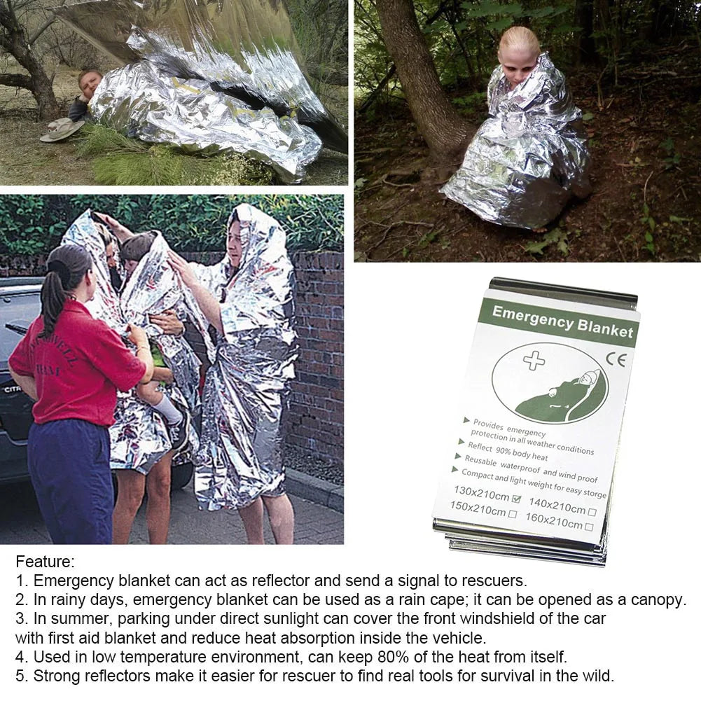 Silver Emergency Survival Thermal Blanket Outdoor Sleeping Bag Waterproof Windproof Reusable Cover for Exploration
