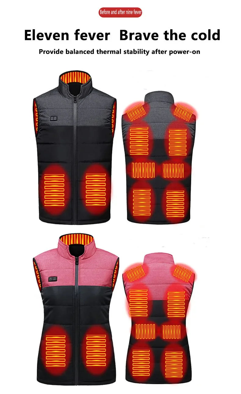 Women Coat Intelligent USB Electric Heating Thermal Warm Clothes Winter Heated Vest Plussize Men 21PCS Heated Jacket Fashion