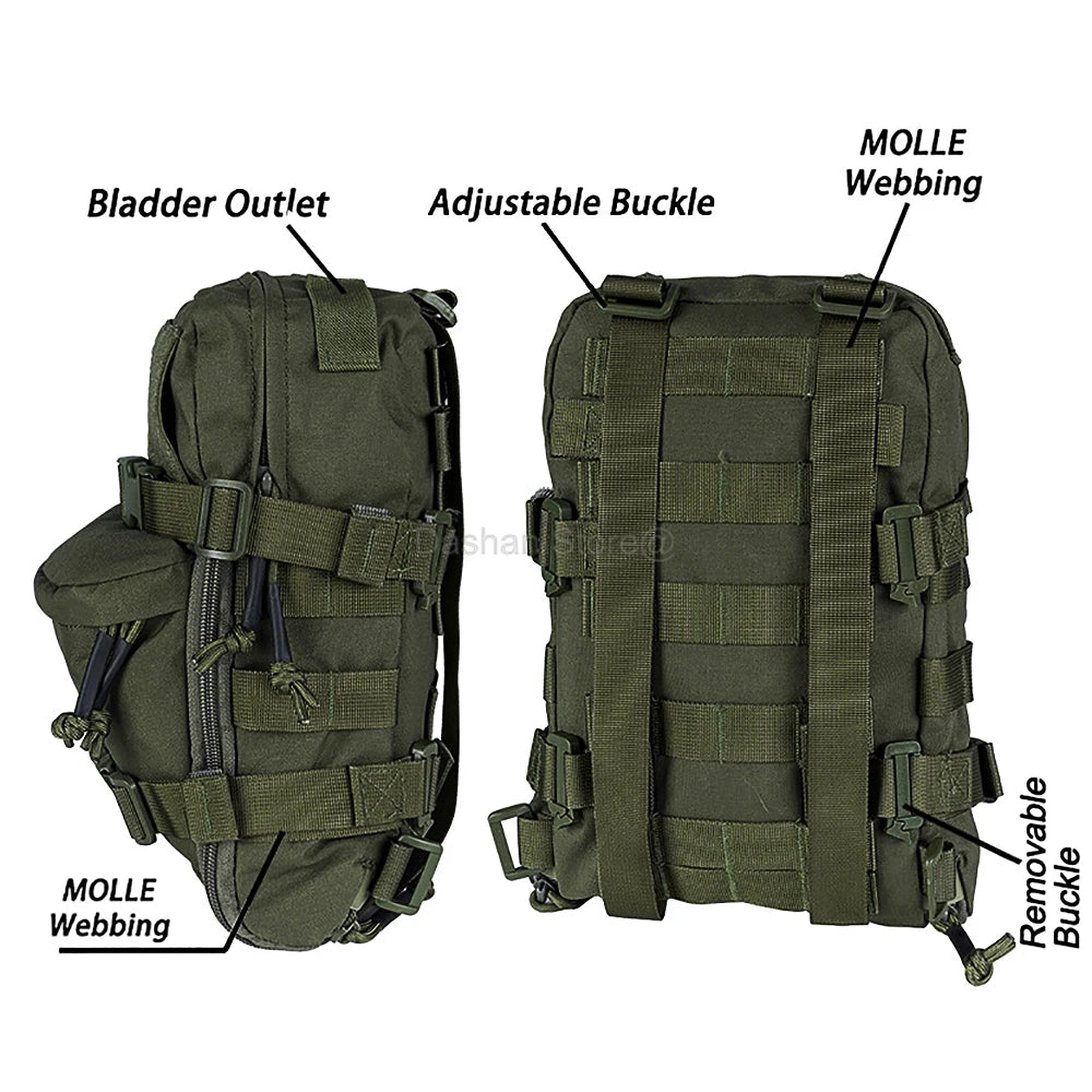 Tactical Hydration Pack Mini Back Panel Water Bag Nylon Molle Pouch Hunting Lightweight Vest Hose Accessories Zipper Backpack