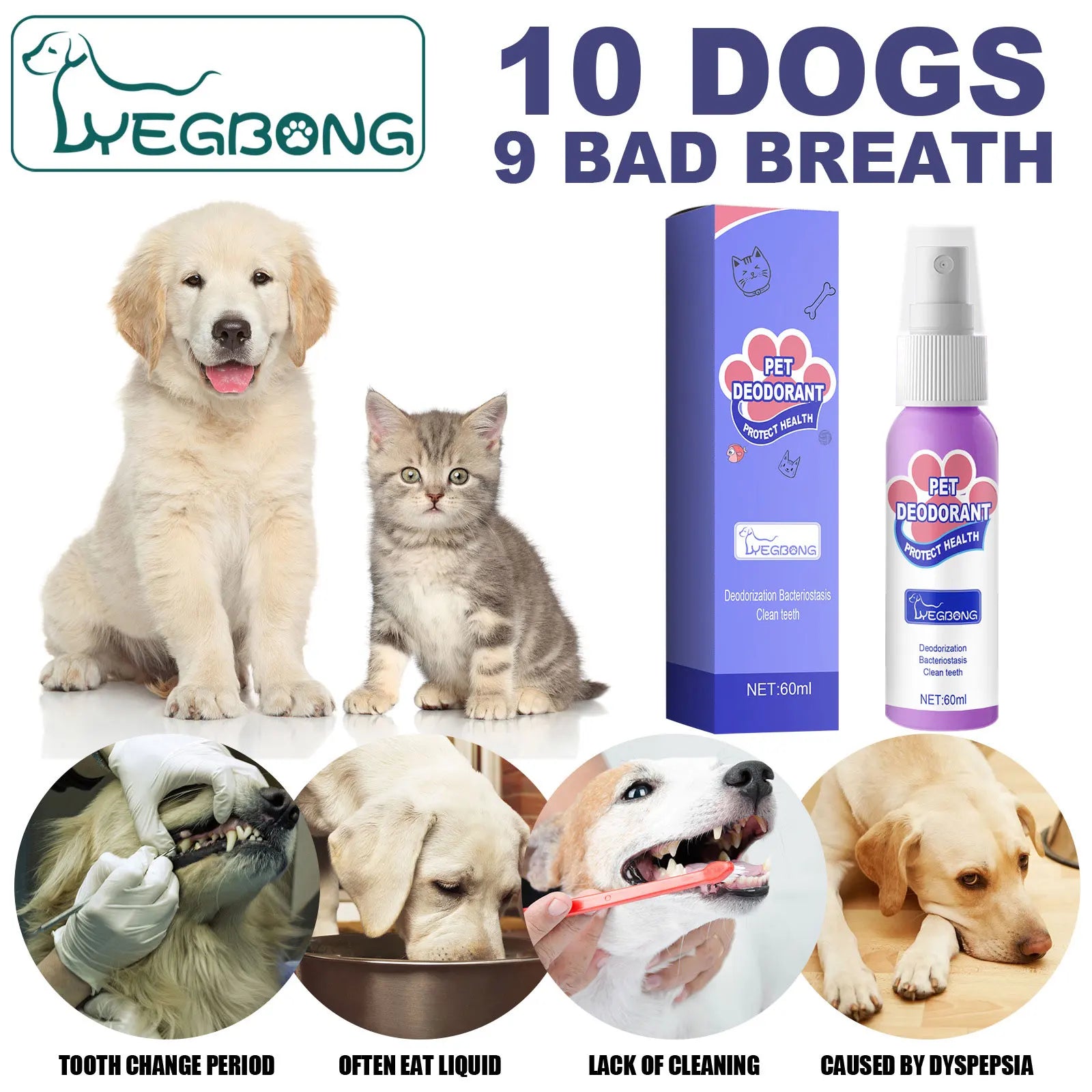 Dog Oral Cleanse Spray to Prevent Bad Breath and Cavities, 60 ml