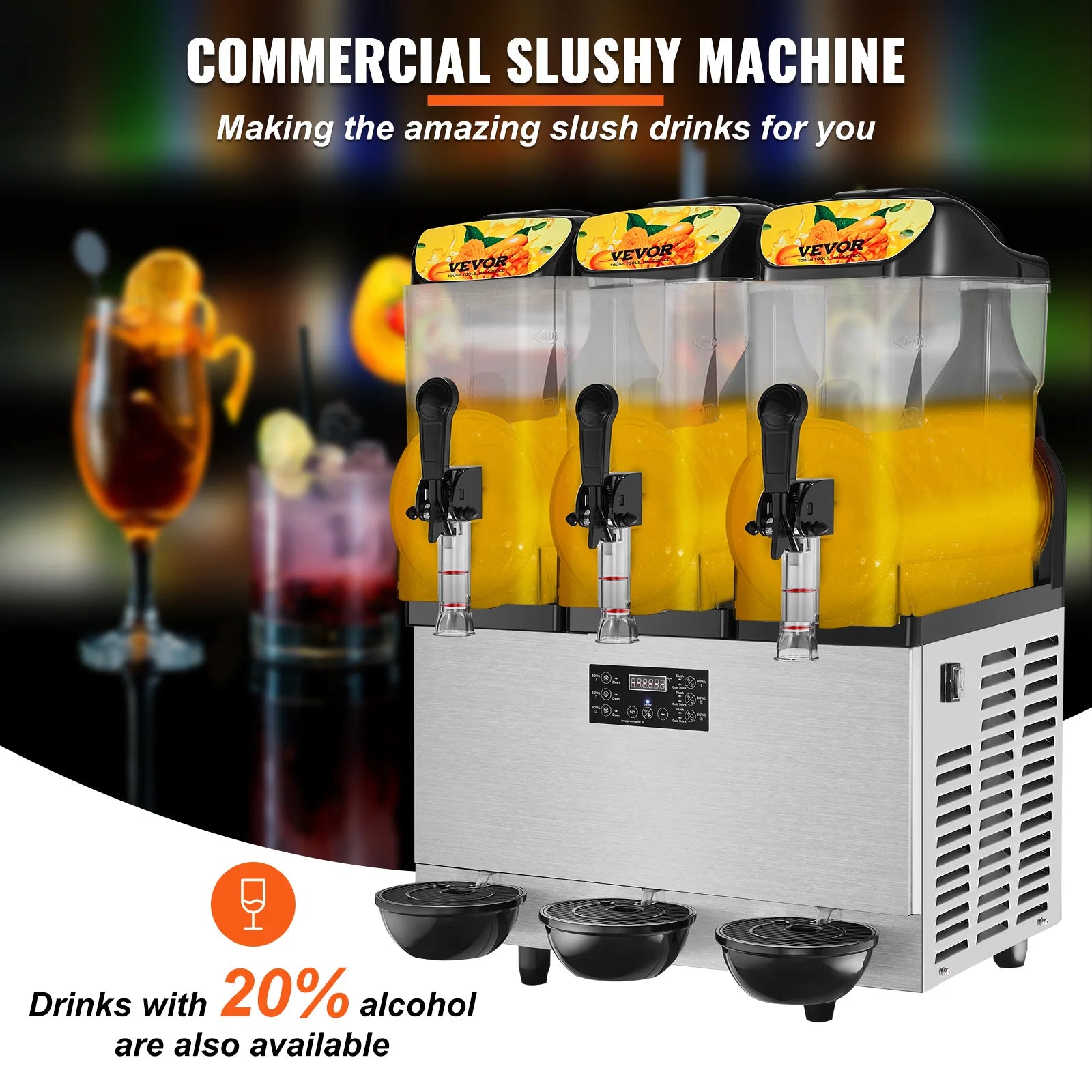 VEVOR 1/2/3 Tanks Commercial Ice-Cool Juice Smoothie Slush Maker Frozen Beverage Cold Drink Dispenser Vending Machine for Home