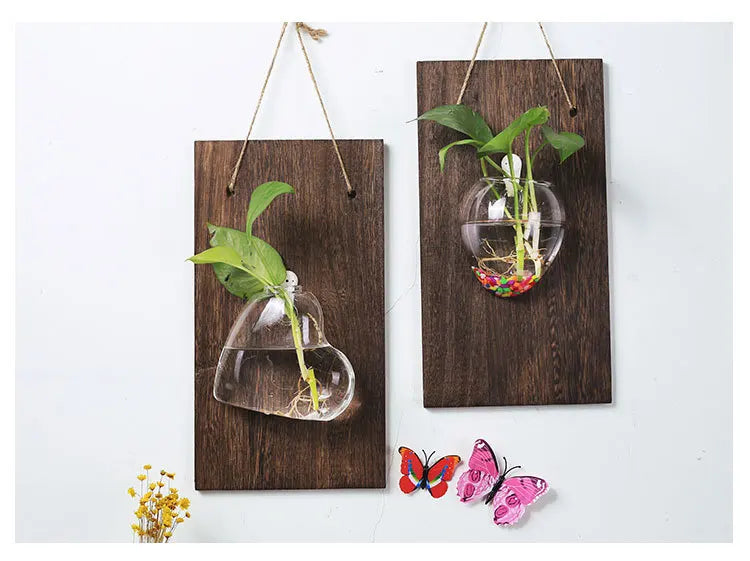 Wood Glass Wall Vases Indoor Wood Hanging Vase,Wall Decor for Bathroom Office and Living Room, Farmhouse Sconces Wall Decor