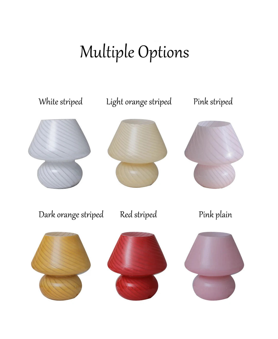 AC-Powered Large Glass Mushroom Lamp LED Mushroom Desk Light with E27 Tricolored Bulb Classic Nightstand Light for Room Decor