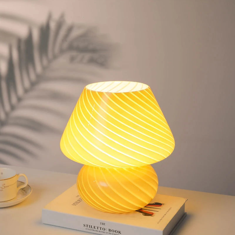 AC-Powered Large Glass Mushroom Lamp LED Mushroom Desk Light with E27 Tricolored Bulb Classic Nightstand Light for Room Decor