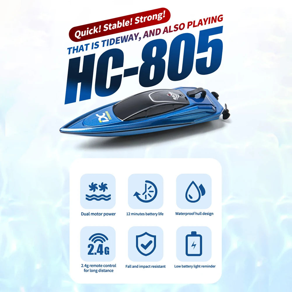 Waterproof 2.4GHz RC Boat High Speed Electric Ship Water Model with LED Lights Children Remote Control Ship Toy