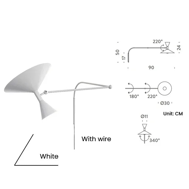 Nordic Designer Wall Lamp White Black Metal Arm Wall Sconce Lamp for Living Room Study Room Bedroom Bedside Lamps