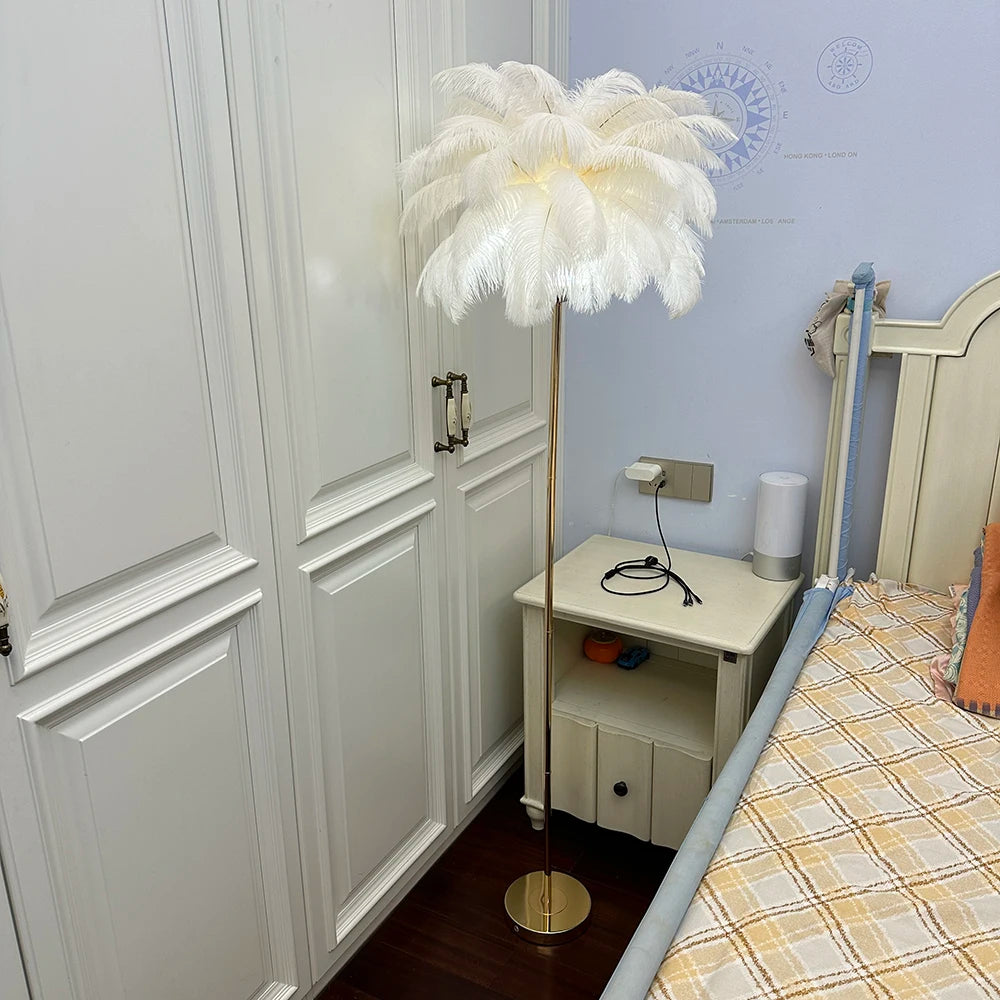Rechargeable ostrich feather floor lamp Bar light Bedroom decorative light Romantic wedding creative wedding lighting