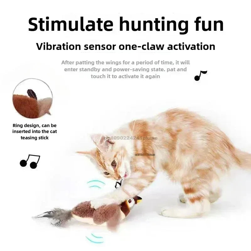 Interactive Cat Toys Rechargeable Flying Bird Rat Cat Toy Chirping Flapping Bird Can Add Catnip Touch Activated Cute Plush Toy
