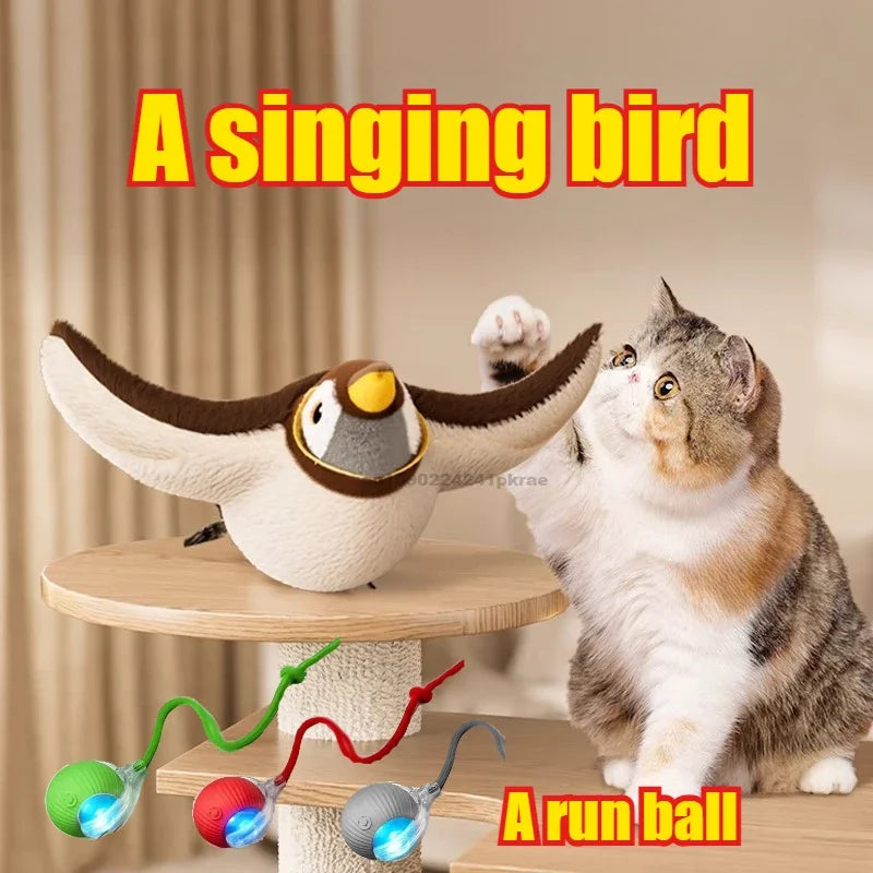 Interactive Cat Toys Rechargeable Flying Bird Rat Cat Toy Chirping Flapping Bird Can Add Catnip Touch Activated Cute Plush Toy