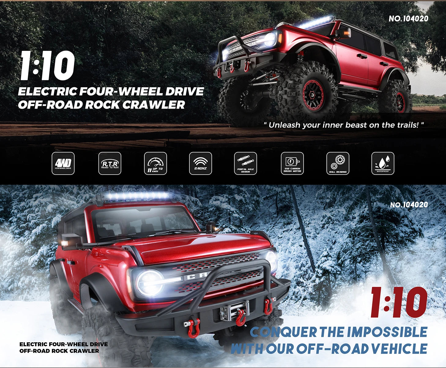 WLtoys 104020 1/10 Professional RC Car Off Road 4x4 2.4G 4WD Remote Control Cars 45 Minutes Working Time Climbing Car Adult Toy