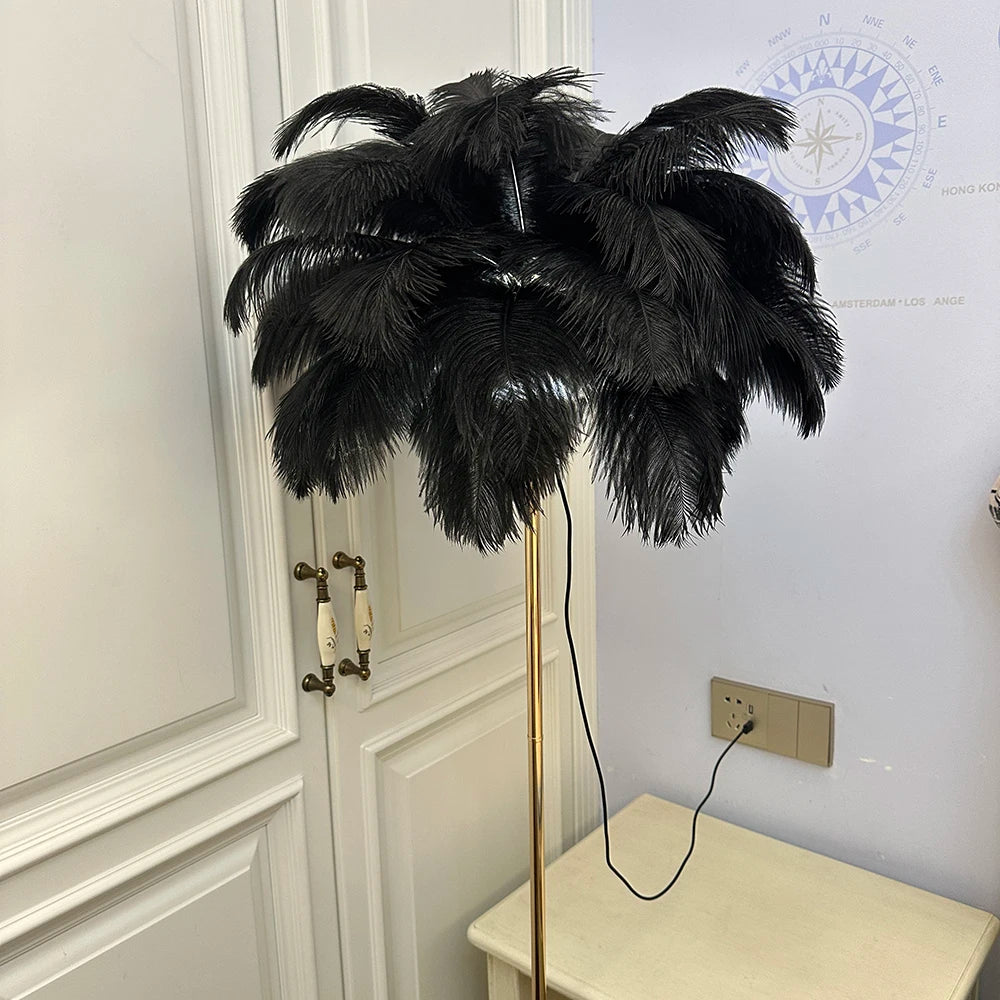 Rechargeable ostrich feather floor lamp Bar light Bedroom decorative light Romantic wedding creative wedding lighting