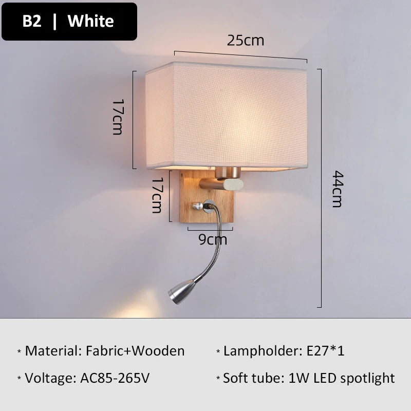 Wooden Wall Light With Oval/Rectangle Fabric Shade Base Switch Hotel Room Bedroom Frosted-glass Wall Sconce 1W Reading Spotlight