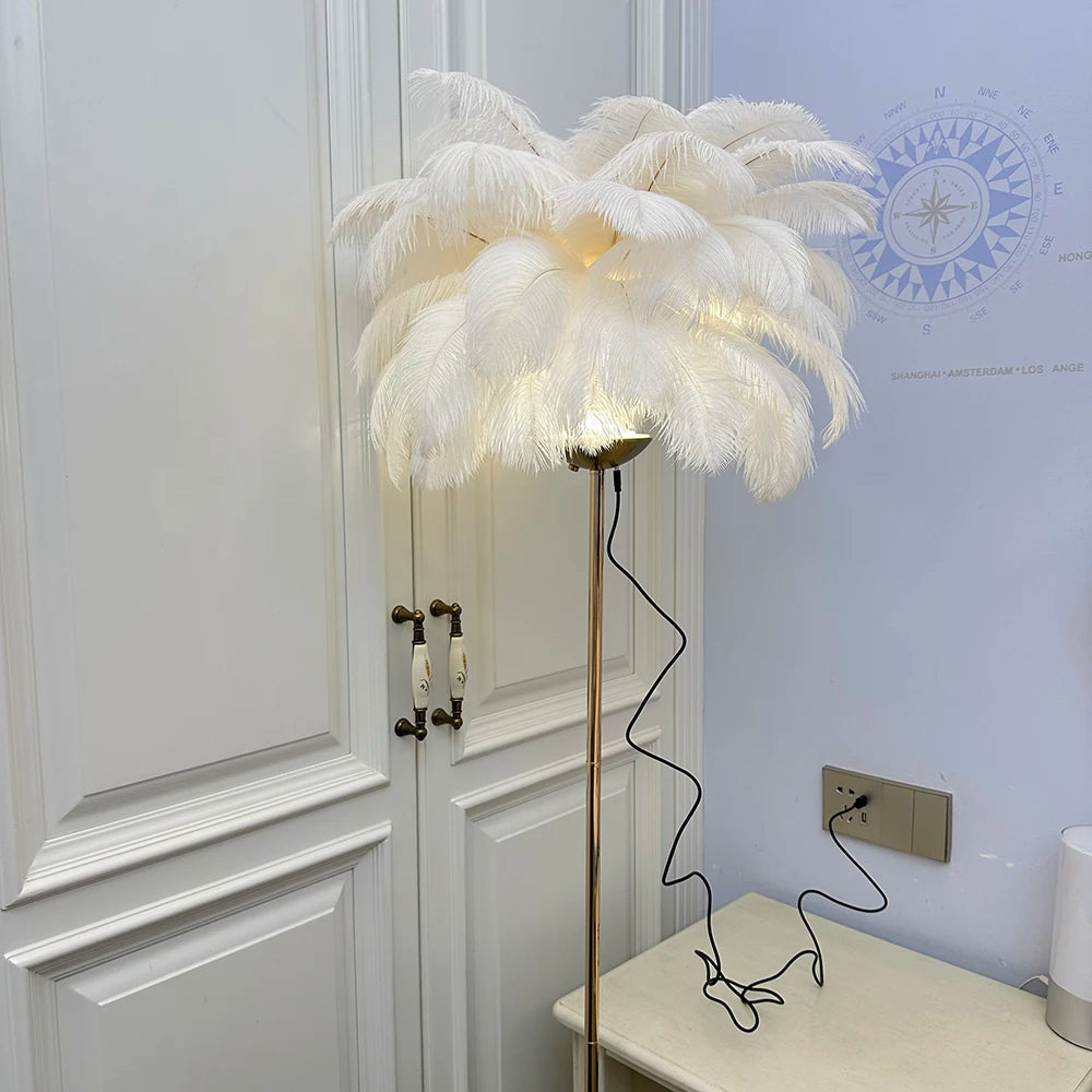 Rechargeable ostrich feather floor lamp Bar light Bedroom decorative light Romantic wedding creative wedding lighting
