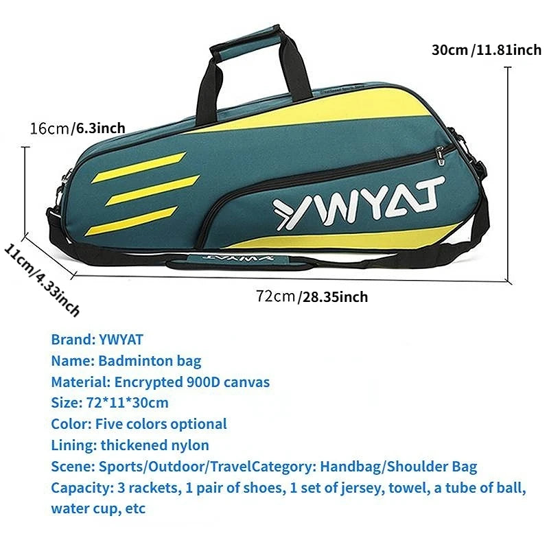 YWYAT Sports Bag Badminton Bag Single Shoulder 3 Rackets Backpack Tennis Badminton Racket Bag Thickened Nylon Beach Tennis Bag