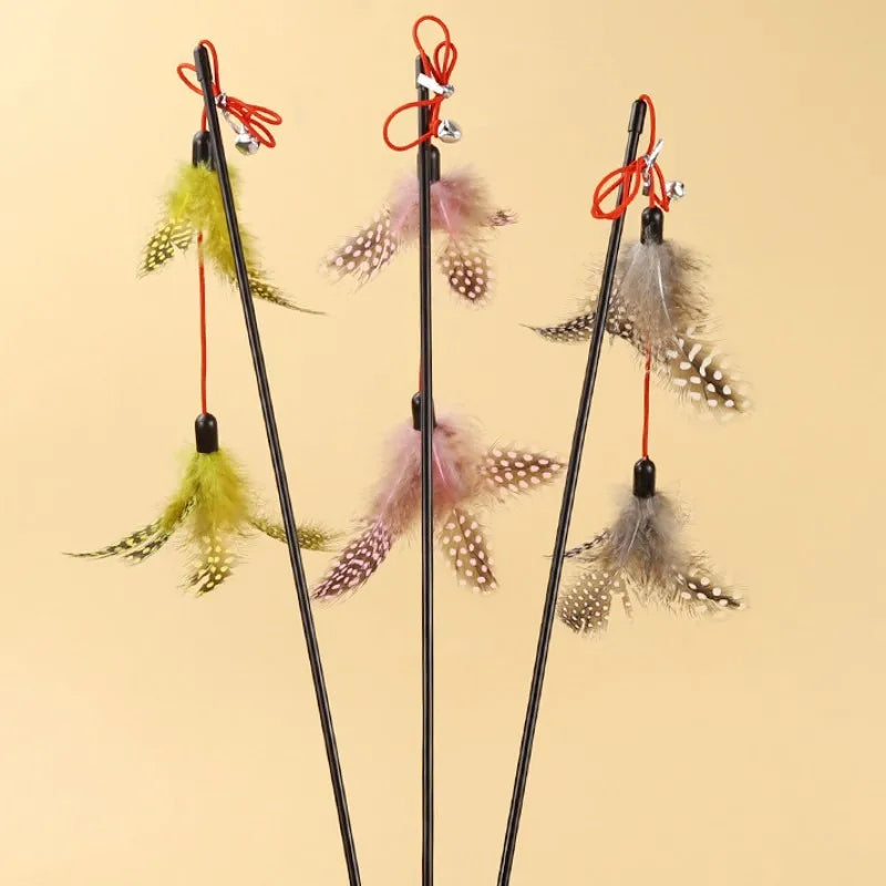 Cat Toy Feather Cats Sticks Cat Toys Interactive Double Feather Toys Cats Teasing Kitten Teaser Stick with Bell Toy Pet Products