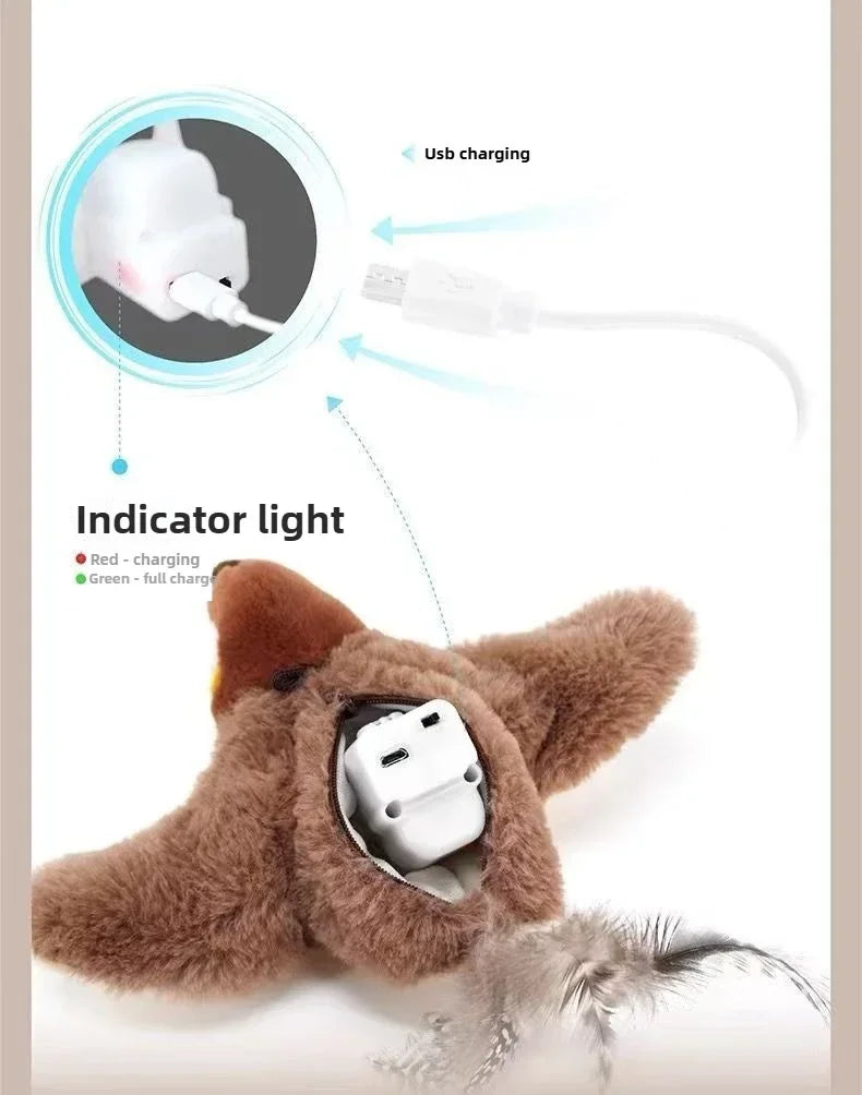 Interactive Cat Toys Rechargeable Flying Bird Rat Cat Toy Chirping Flapping Bird Can Add Catnip Touch Activated Cute Plush Toy