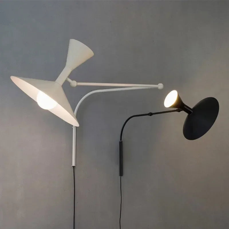 Nordic Designer Wall Lamp White Black Metal Arm Wall Sconce Lamp for Living Room Study Room Bedroom Bedside Lamps