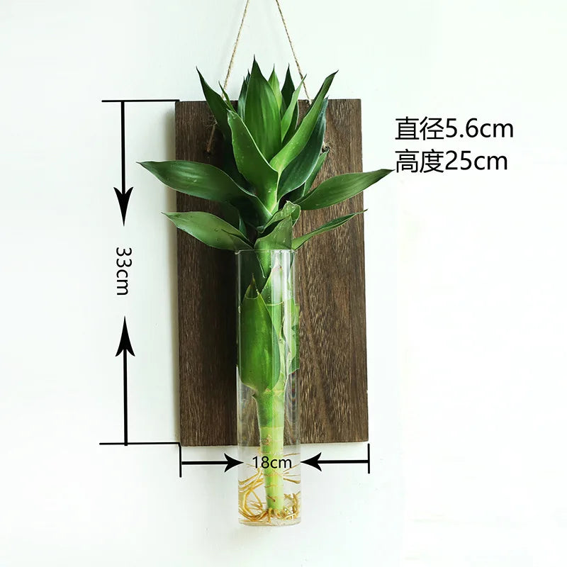 Wood Glass Wall Vases Indoor Wood Hanging Vase,Wall Decor for Bathroom Office and Living Room, Farmhouse Sconces Wall Decor