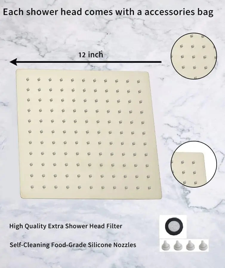 BAKALA 8/10/12Inch Water Powered Rain Shower Head Bathroom Square Brush gold Shower head. stainless steel shower head