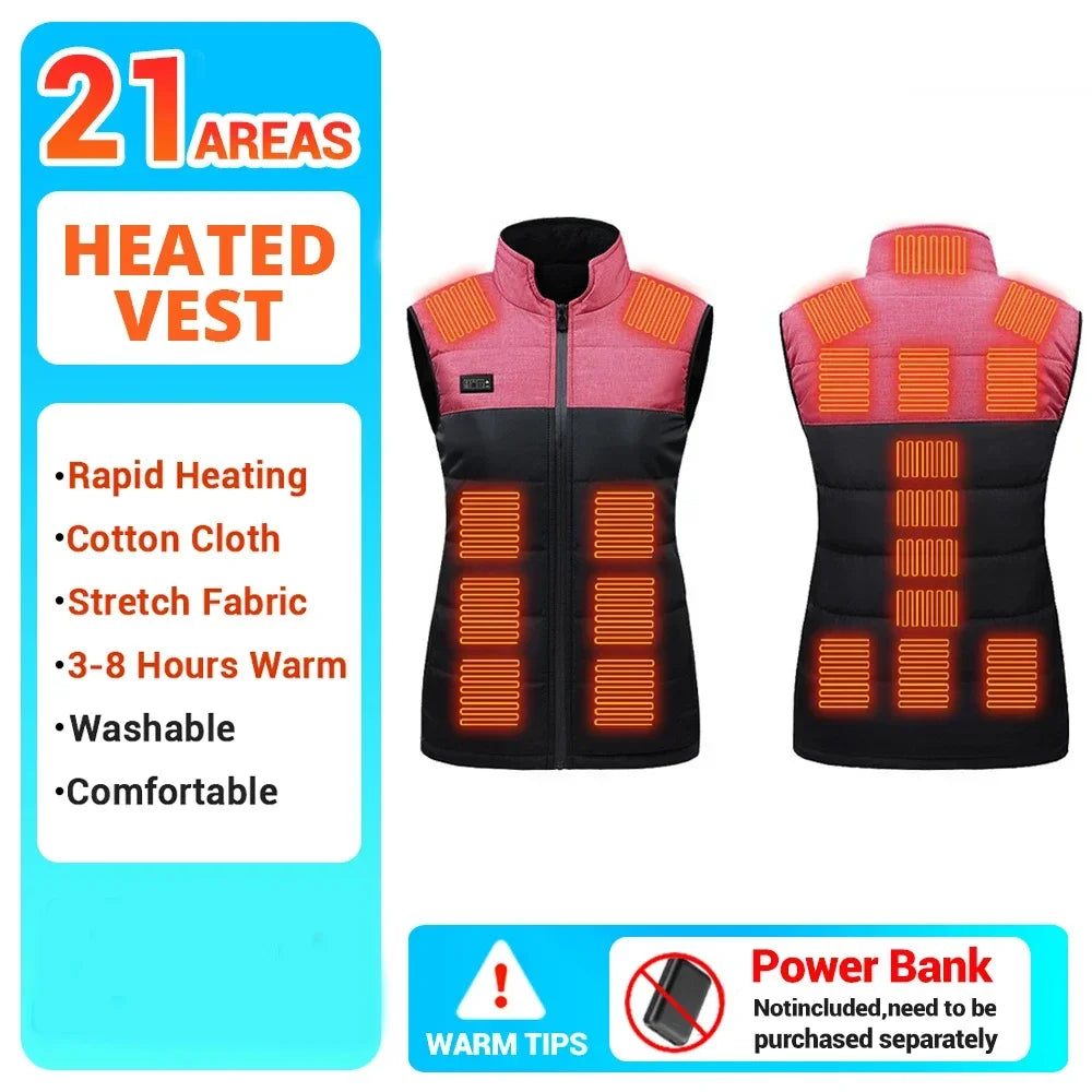 Women Coat Intelligent USB Electric Heating Thermal Warm Clothes Winter Heated Vest Plussize Men 21PCS Heated Jacket Fashion