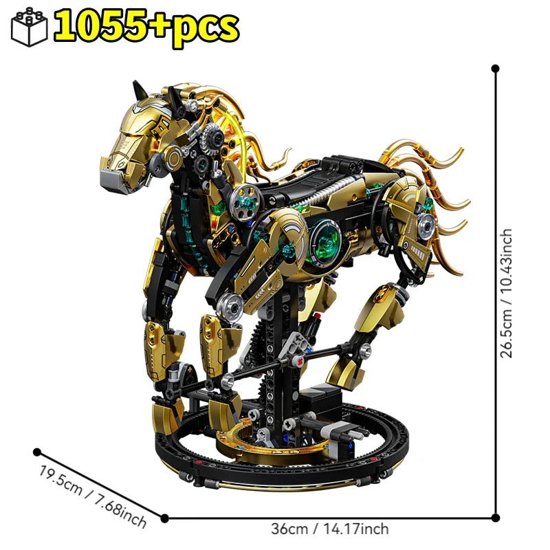 Technical Building Blocks Kit Mechanical Horse MOC Model Creative Bricks STEM Educational Toy for Adults Children Gift