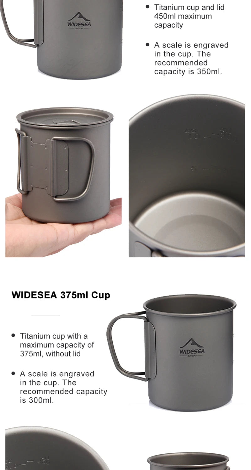 Widesea Camping Titanium Kettle Outdoor Tea Coffee Kettle Tableware Pot Supplies Tourist Dishes Hiking Cooking Equipment