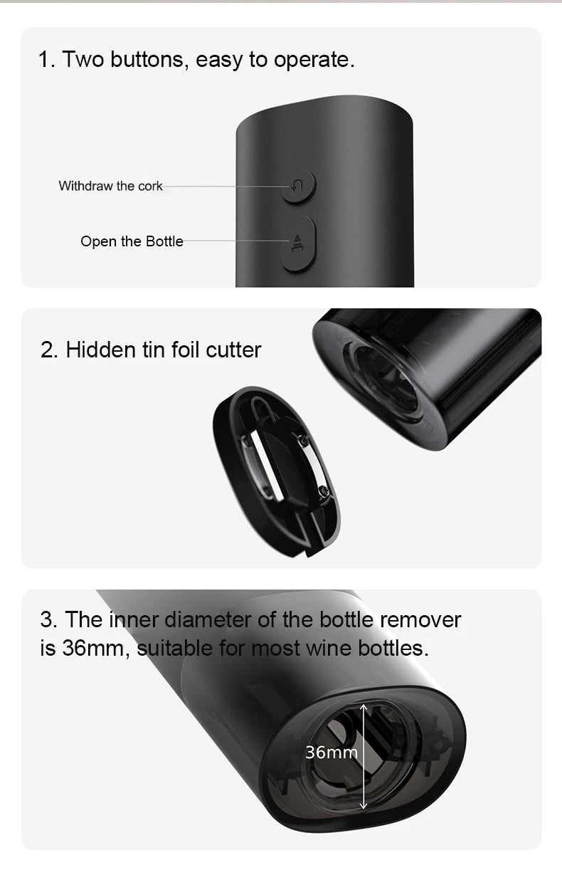 Xiaomi Mijia Electric Wine Opener Battery Automatic Bottle Cap Opener for Red Wine Beer with Foil Cutter Kitchen Accessories