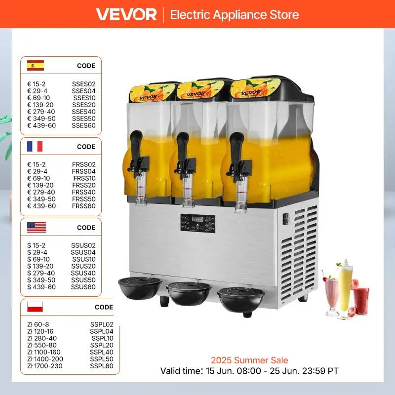 VEVOR 1/2/3 Tanks Commercial Ice-Cool Juice Smoothie Slush Maker Frozen Beverage Cold Drink Dispenser Vending Machine for Home