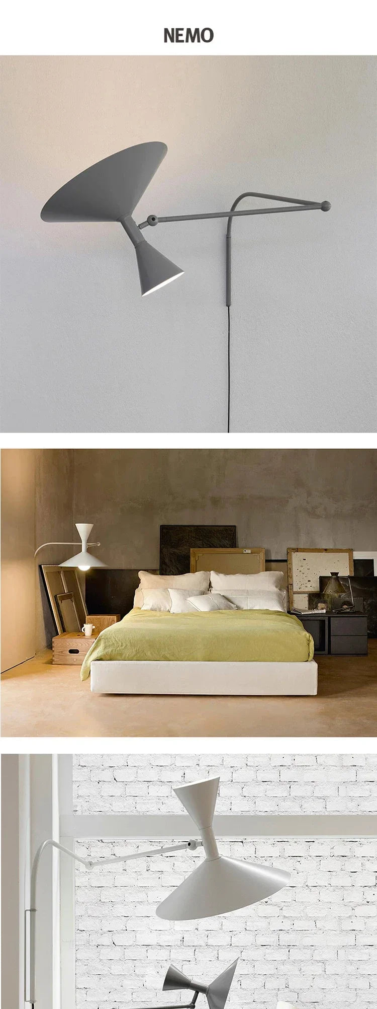 Nordic Designer Wall Lamp White Black Metal Arm Wall Sconce Lamp for Living Room Study Room Bedroom Bedside Lamps