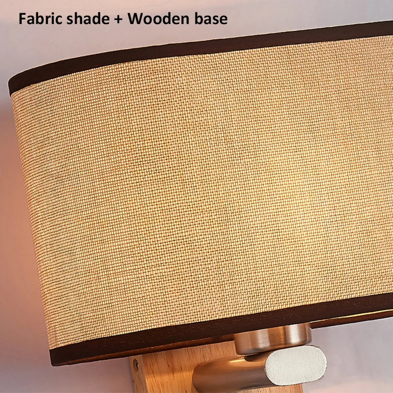 Wooden Wall Light With Oval/Rectangle Fabric Shade Base Switch Hotel Room Bedroom Frosted-glass Wall Sconce 1W Reading Spotlight
