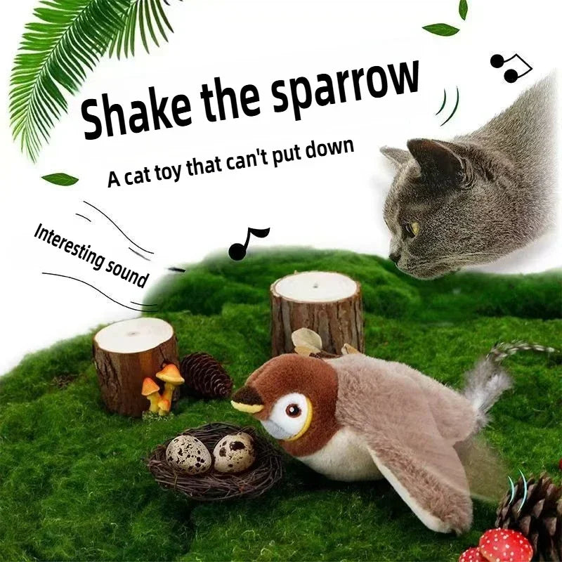 Interactive Cat Toys Rechargeable Flying Bird Rat Cat Toy Chirping Flapping Bird Can Add Catnip Touch Activated Cute Plush Toy