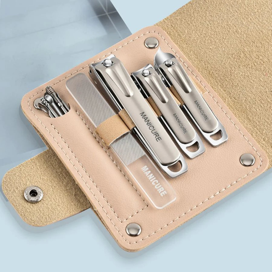 10Pcs Stainless Steel Nail Clipper Set - Manicure Pedicure Kit with Travel Case Curved Ear Spoon Nail Care Tools