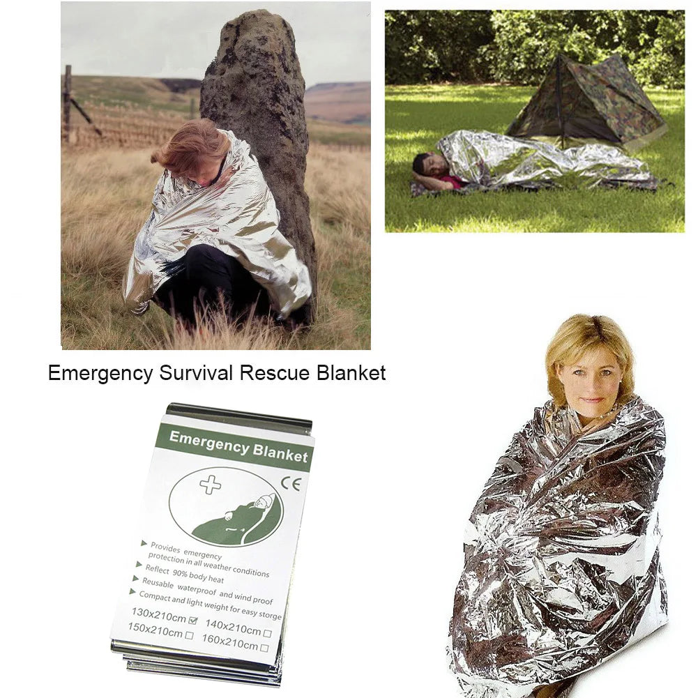Silver Emergency Survival Thermal Blanket Outdoor Sleeping Bag Waterproof Windproof Reusable Cover for Exploration