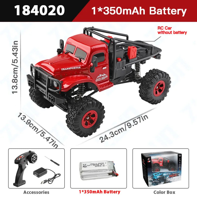 Wltoys 184020 1:18 Mini RC Car 2.4G With LED Lights 4WD Off-Road Electric Crawler Vehicle Remote Control Truck Toy for Children