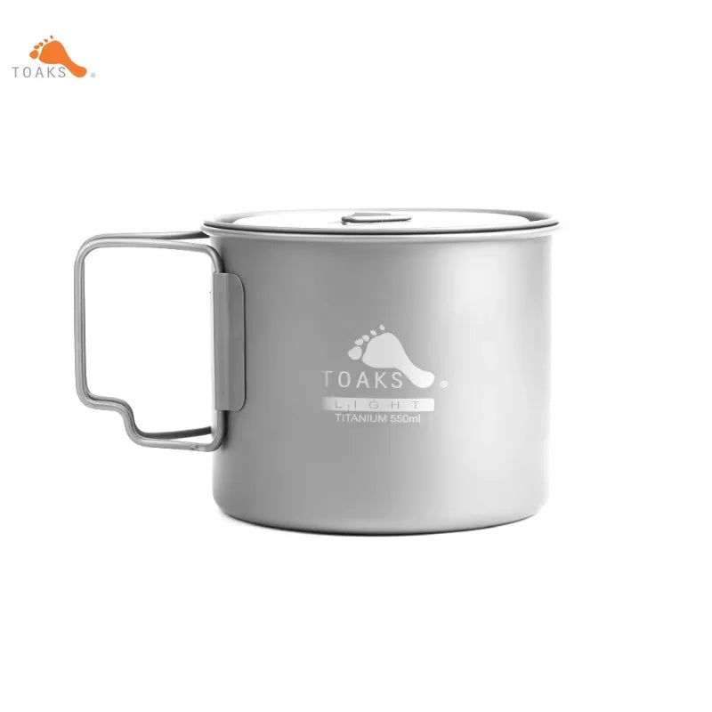TOAKS Titanium 550ml Pot POT-550-L Ultralight Version Cup 0.3mm, Outdoor Camping Mug with Lid and Foldable Handle 550ml 72g