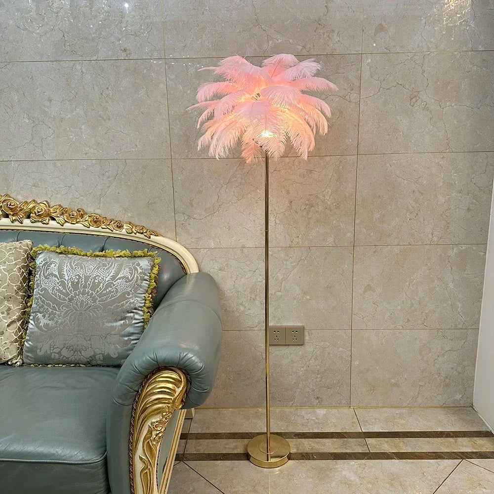 Rechargeable ostrich feather floor lamp Bar light Bedroom decorative light Romantic wedding creative wedding lighting