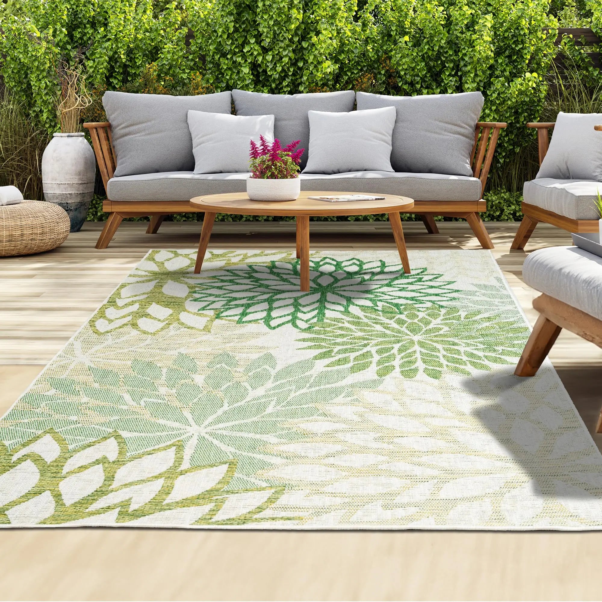 VIKAMA Outdoor Rug Modern Exotic Tropical Leaf Non Slip Area Rugs for Indoor and Outdoor Patio Deck Porch Garden Home Decoration