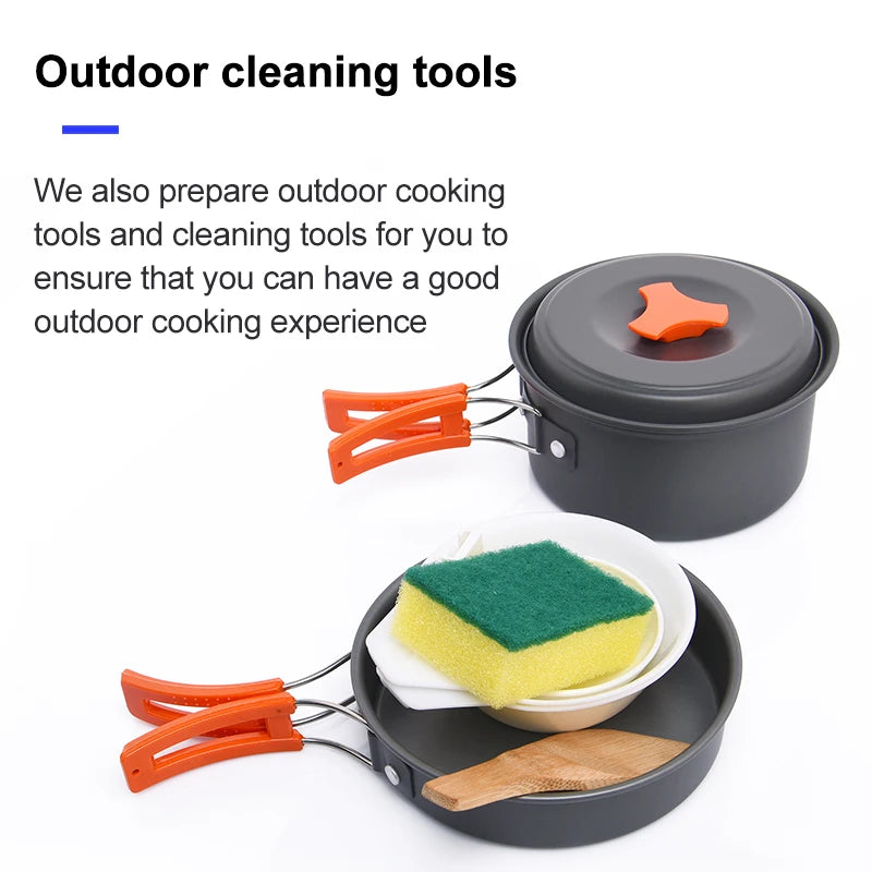 Widesea Camping Soup Pot Outdoor Teapot Cookware Pan Set Tableware Cutlery Utensils Hiking Picnic Travel Equipment Cooker
