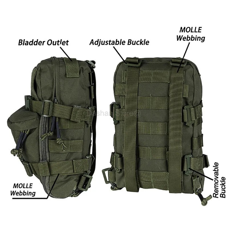 Tactical Hydration Pack Mini Back Panel Water Bag Nylon Molle Pouch Hunting Lightweight Vest Hose Accessories Zipper Backpack