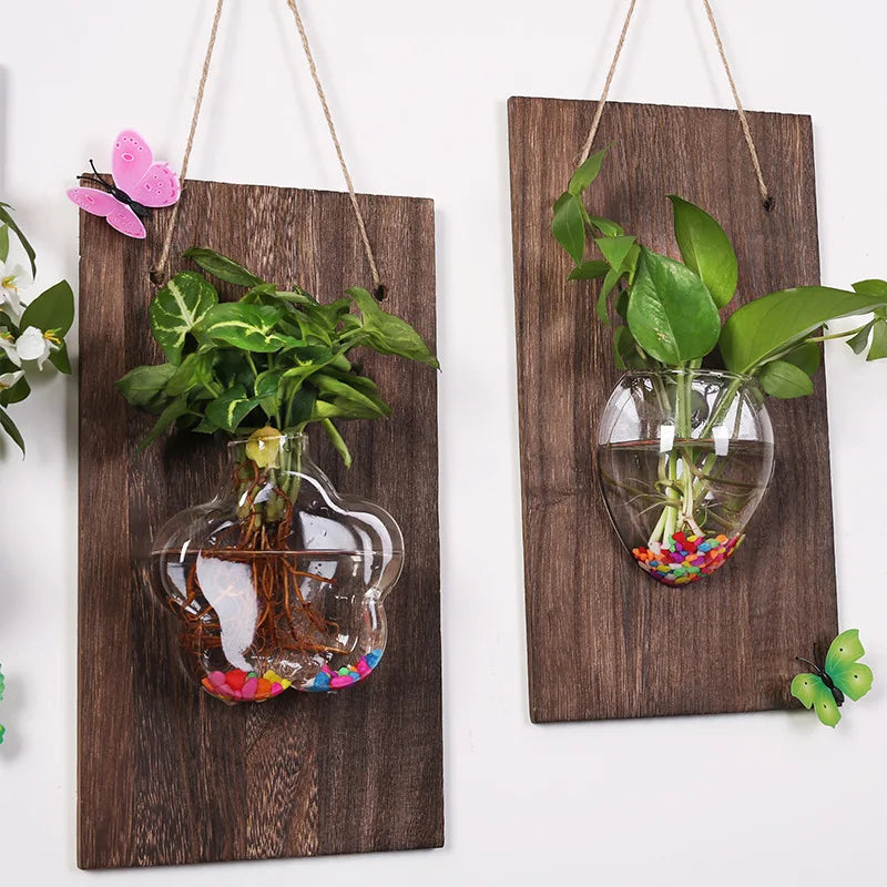 Wood Glass Wall Vases Indoor Wood Hanging Vase,Wall Decor for Bathroom Office and Living Room, Farmhouse Sconces Wall Decor
