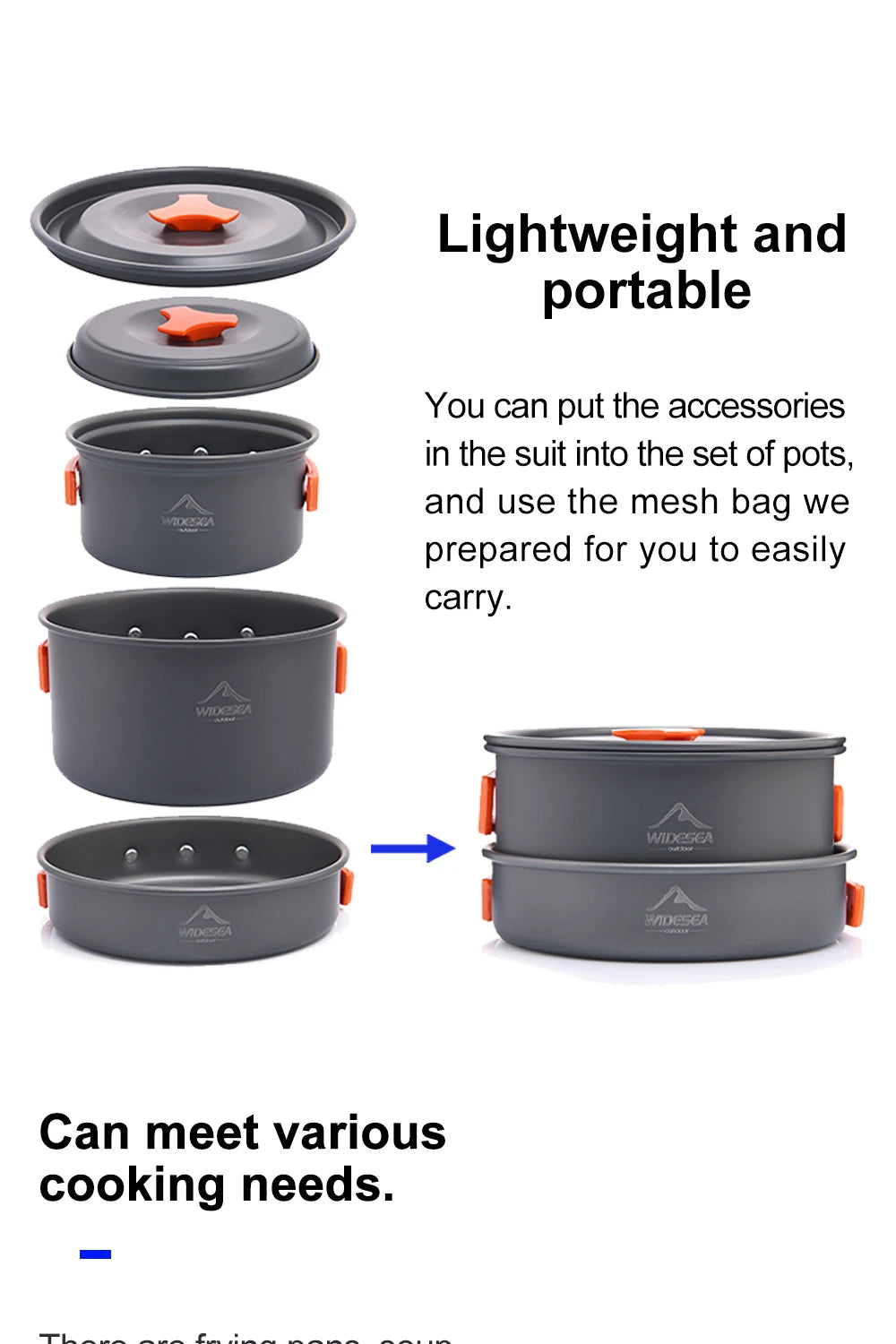 Widesea Camping Soup Pot Outdoor Teapot Cookware Pan Set Tableware Cutlery Utensils Hiking Picnic Travel Equipment Cooker