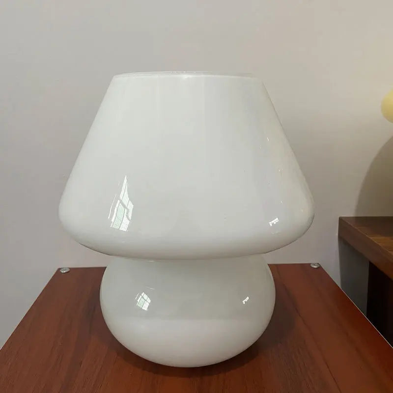 AC-Powered Large Glass Mushroom Lamp LED Mushroom Desk Light with E27 Tricolored Bulb Classic Nightstand Light for Room Decor