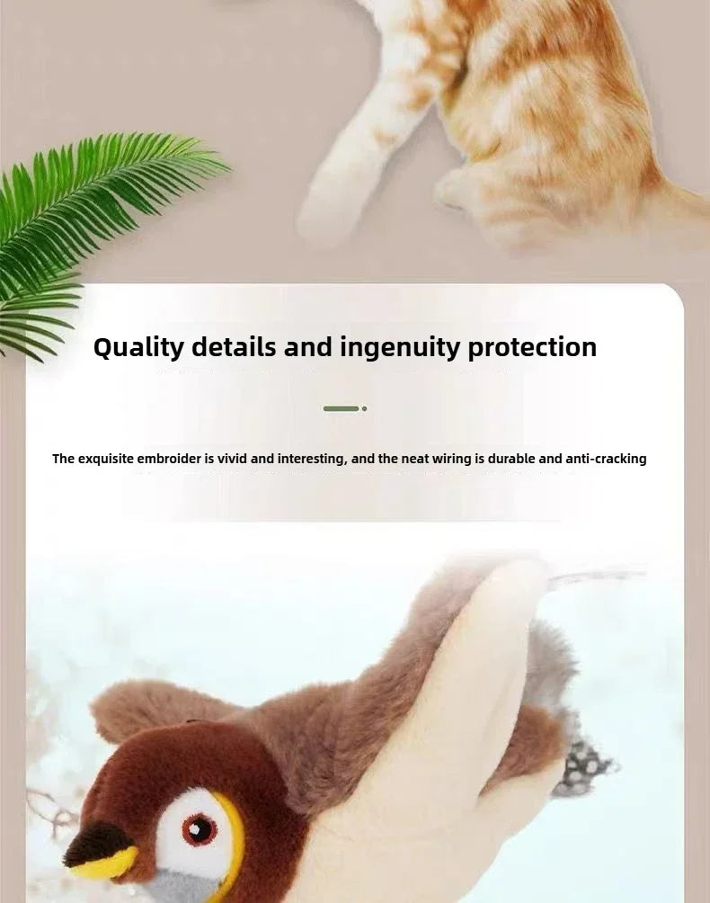 Interactive Cat Toys Rechargeable Flying Bird Rat Cat Toy Chirping Flapping Bird Can Add Catnip Touch Activated Cute Plush Toy
