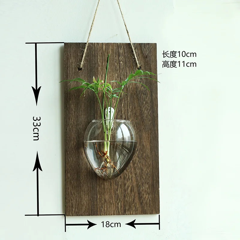 Wood Glass Wall Vases Indoor Wood Hanging Vase,Wall Decor for Bathroom Office and Living Room, Farmhouse Sconces Wall Decor