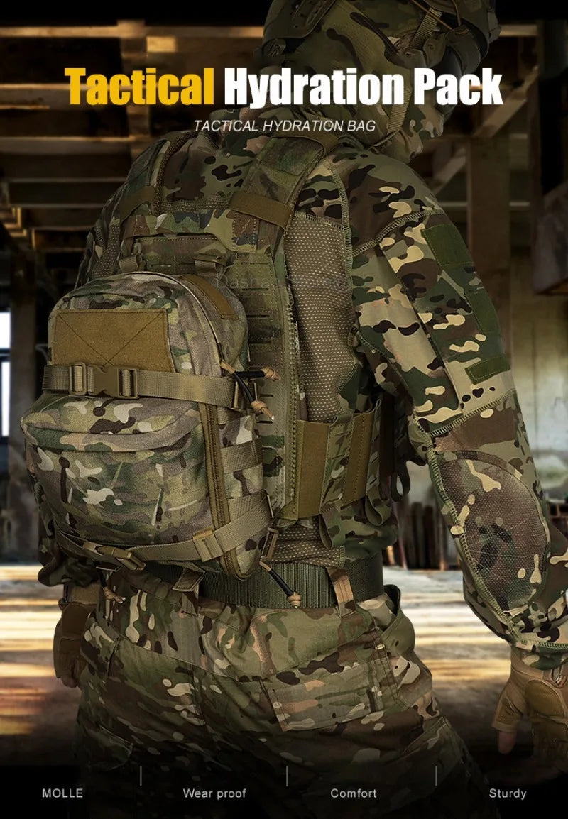 Tactical Hydration Pack Mini Back Panel Water Bag Nylon Molle Pouch Hunting Lightweight Vest Hose Accessories Zipper Backpack