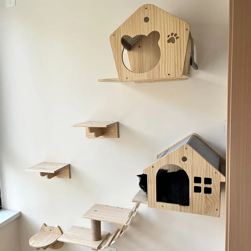 Cat Climbing Shelves Wall Mounted Cat Tree with Sisal Scratching Post Jumping Platform Ladder Cats Supplies Indoor Pet Furniture